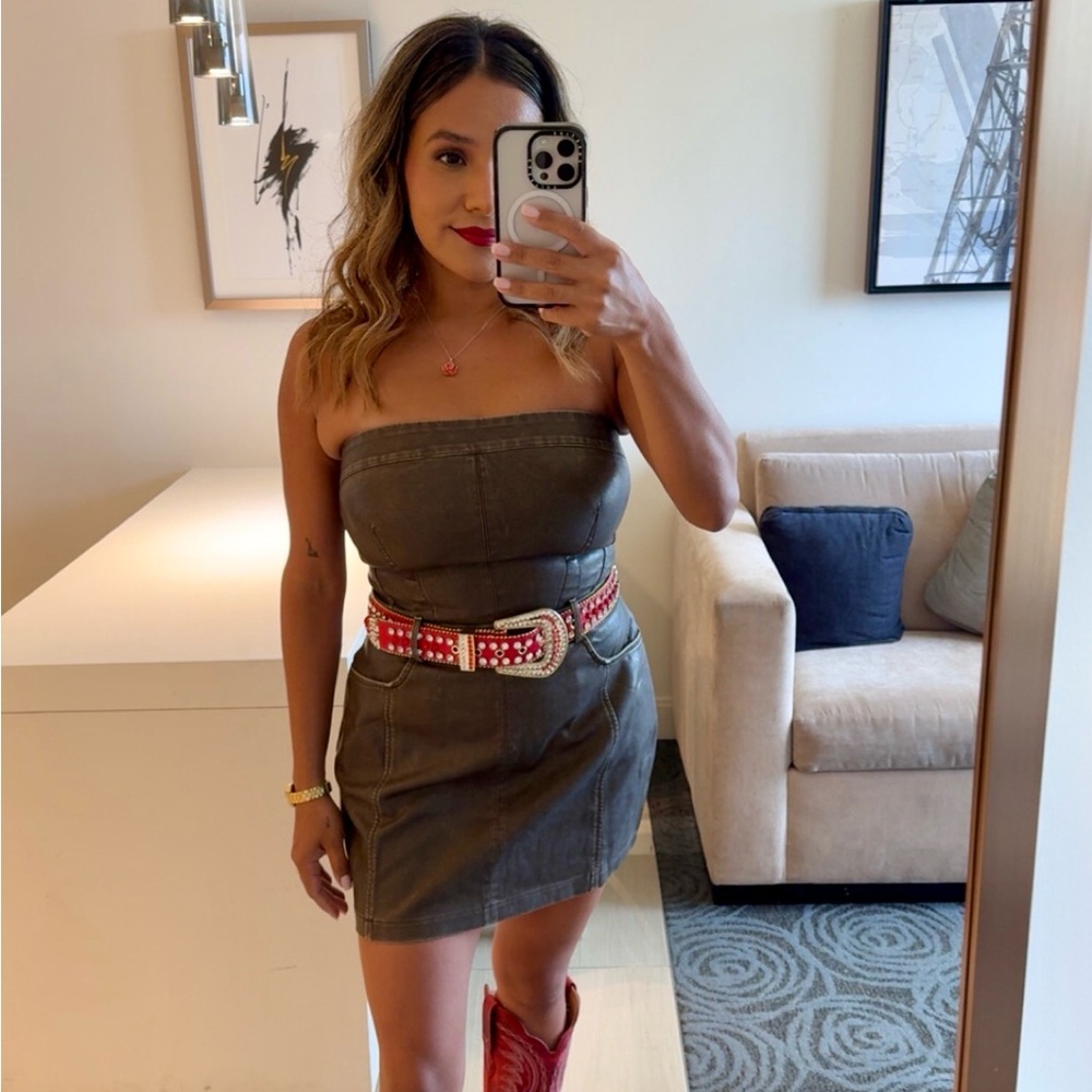 Fashion Nova Faux Leather Strapless Mini Dress – Brown – Size Small - Picture 5 of 5